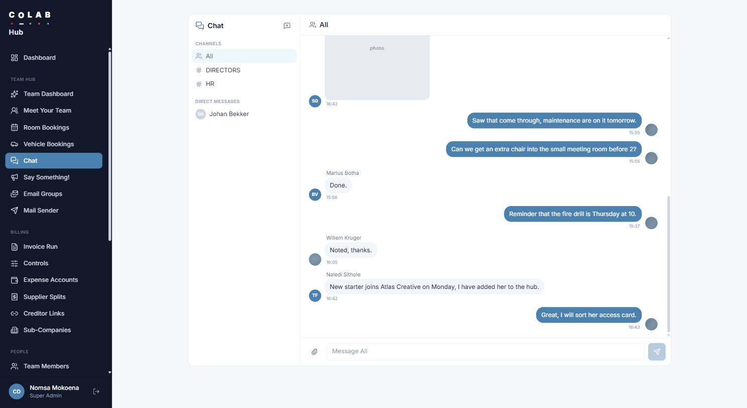 Staff messaging built into the system itself, instead of living in WhatsApp.